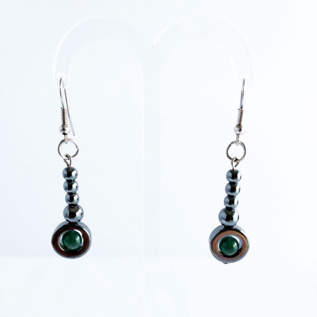 Boucles d'oreilles en hématite et agate verte