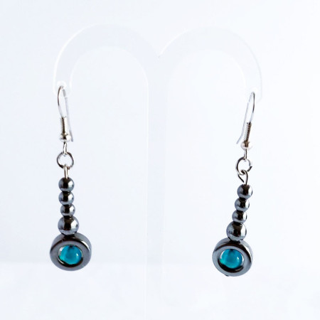 Boucles d'oreilles en hématite et agate bleue