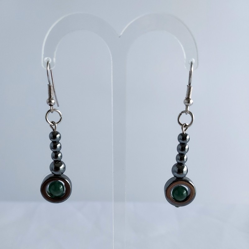 Boucles d'oreilles en hématite et agate verte