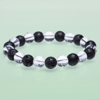 Bracelet Cristal de roche et pierre de Lave 8 mm