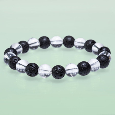 Bracelet Cristal de roche et pierre de Lave 8 mm