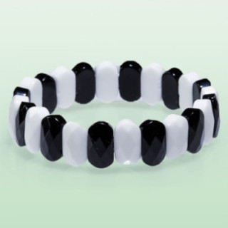 Bracelet plat Onyx  noir et Agate blanche