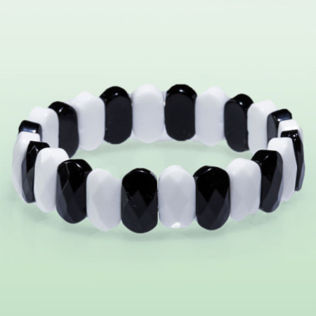 Bracelet plat Onyx  noir et Agate blanche